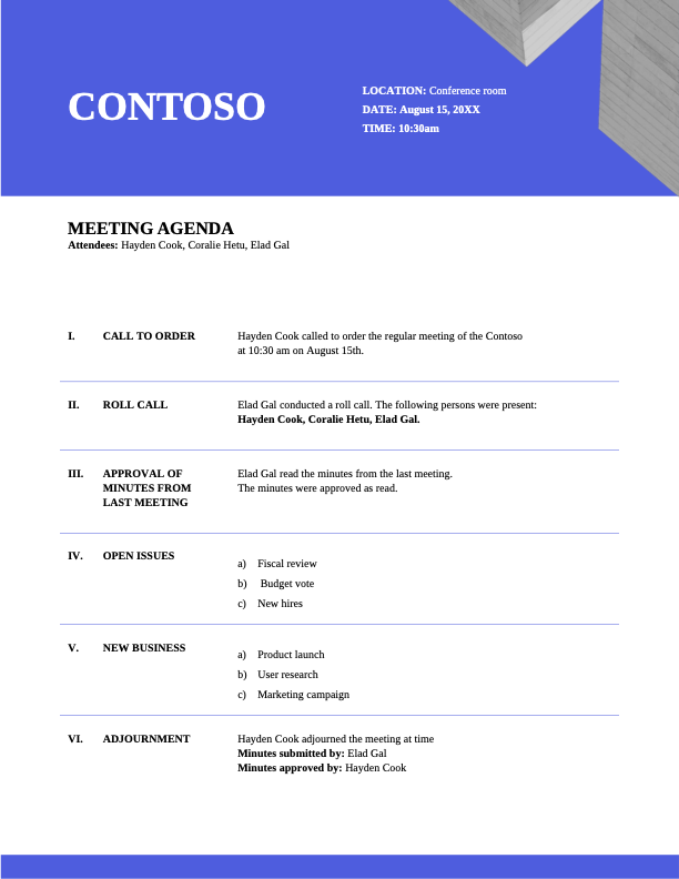 Celestial meeting agenda